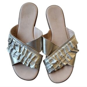 Mercanti Fiorenti Italian Gold Ruffled Slip On Sandals Size 10